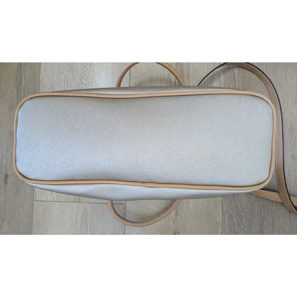 Giani Bernini Crossbody Satchel Bag Champagne Gold / Beige Tan Trim Convertible